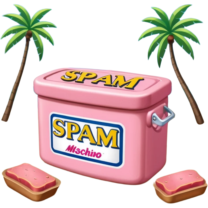 Moschino style pink SPAM Miami beach painting landscape emoji