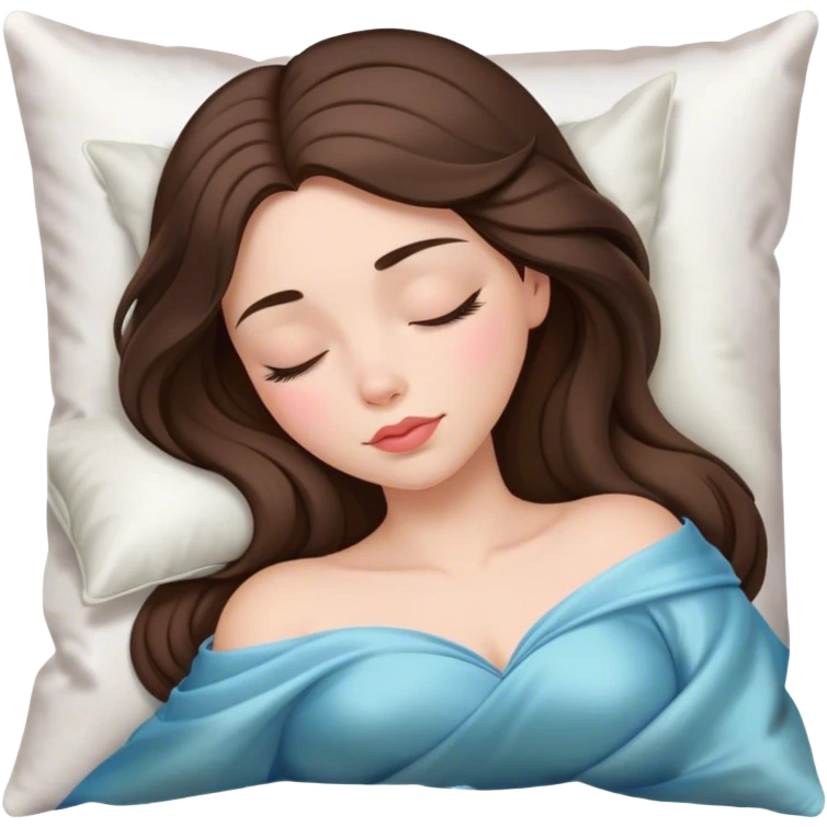 sleeping beauty brunette shoulder length hair white girl with silk pillow emoji