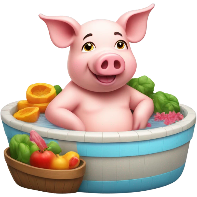 Pig in hot tub of tum emoji