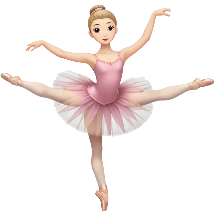 Icon for Ballet: a graceful ballerina on theatre stage in a tutu, poised in an elegant dance position, with a ballet barre and soft stage lighting. The icon should represent the art of ballet, with focus on fluid movement and classical performance. Transparent background. emoji