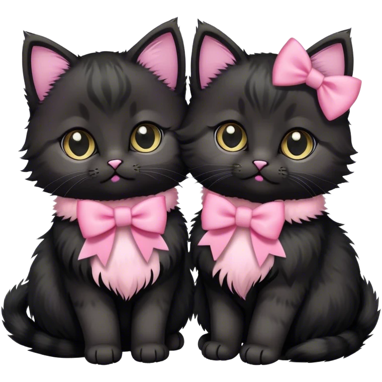 Two cute black Siberian kittens with pink and black bow collars emoji