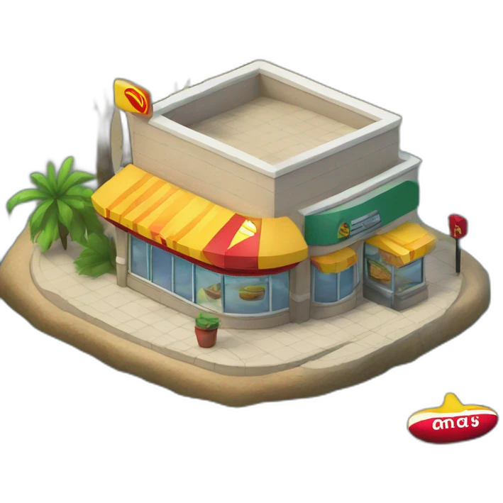 McDonalds store on a small island surrounded by water emoji
