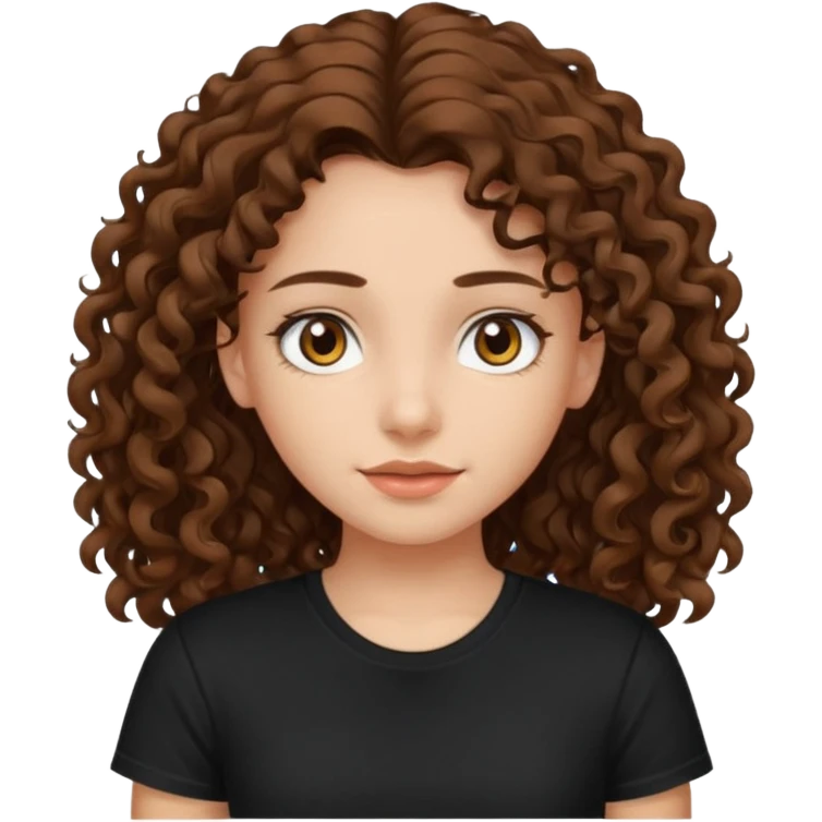 Brown eyes, long curly brown hair black t-shirt girl emoji