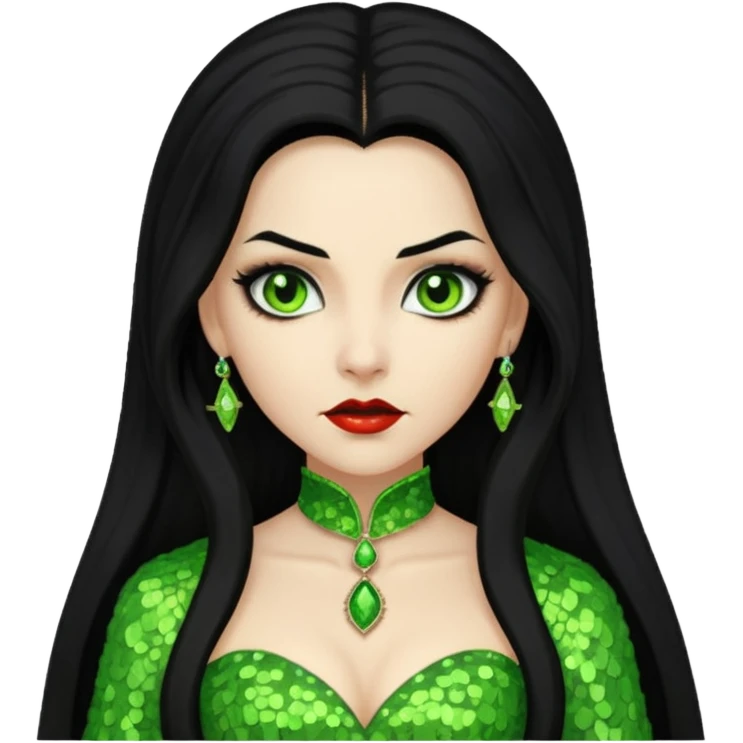 Verona, Bride of Dracula from Van Helsing with long black hair, lime green sequin outfit emoji