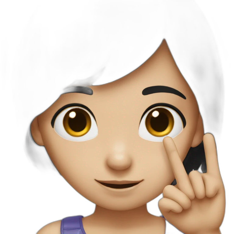 Small white skin black haired girl showing three fingers emoji