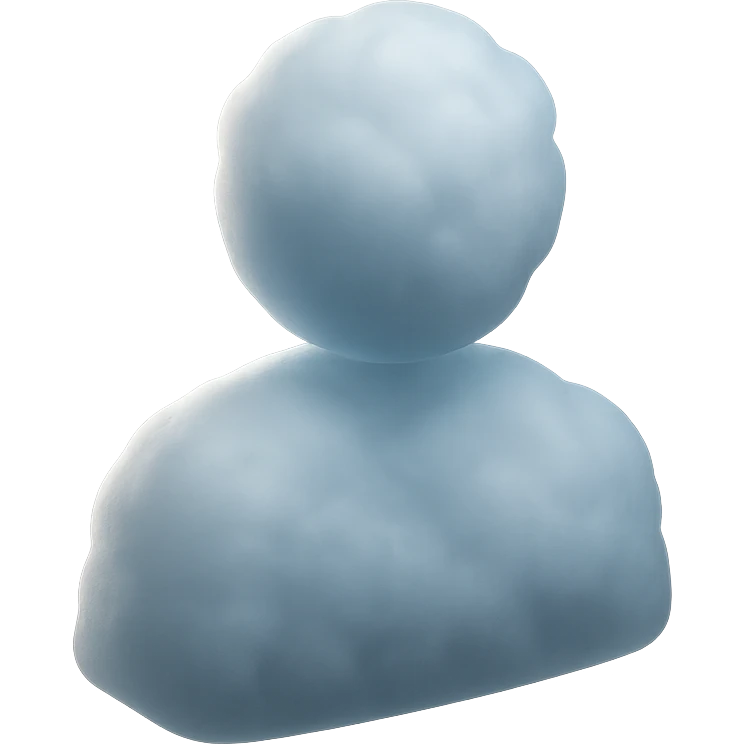 front view: person made of fluffy white clouds, shoulder up, matte glass style emoji