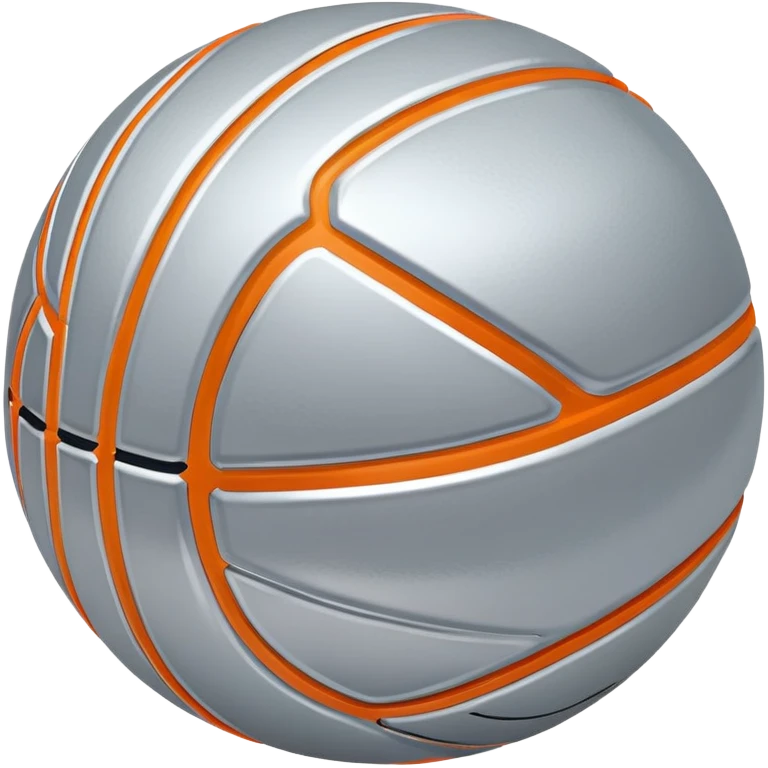 shiny silver basketball with orange seams, metallic silver material, reflective surface emoji