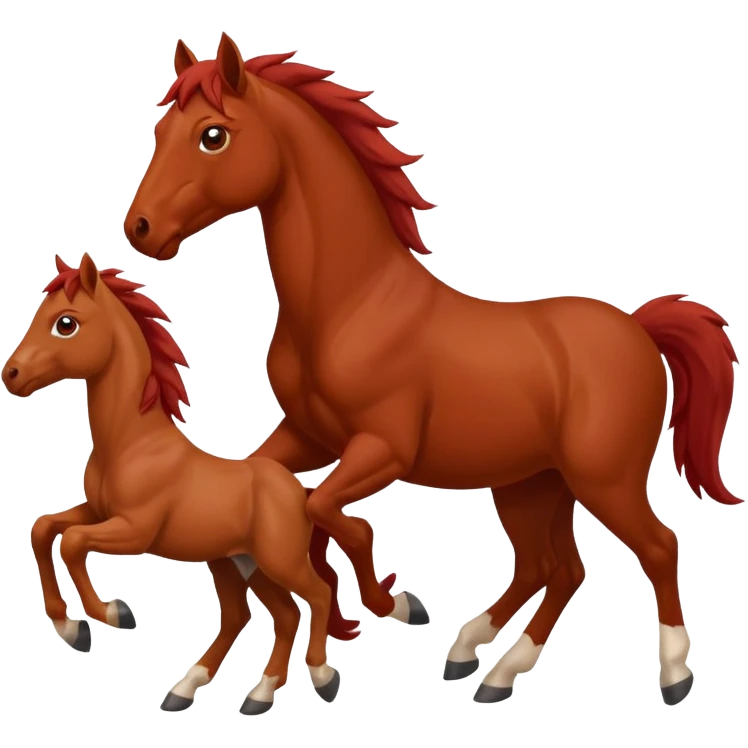 red horse and two baby horsees agressive running money emoji