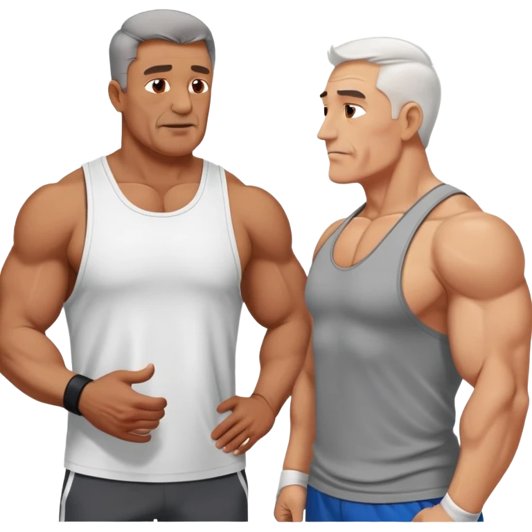 50 year old muscular fathers talking in a gym emoji