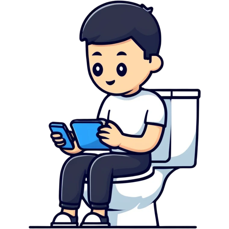 person sitting on toilet looking at smartphone emoji