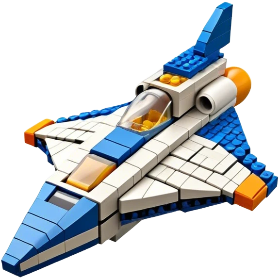 A photorealistic icon featuring a detailed LEGO spaceship, with colorful bricks assembled into a futuristic design. The model includes small LEGO pieces, creating a sense of craftsmanship and creativity. Transparent background, symbolizing LEGO building and space exploration. emoji