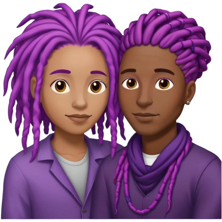 Black masculine nonbinary person with purple locs and Black man in love  emoji