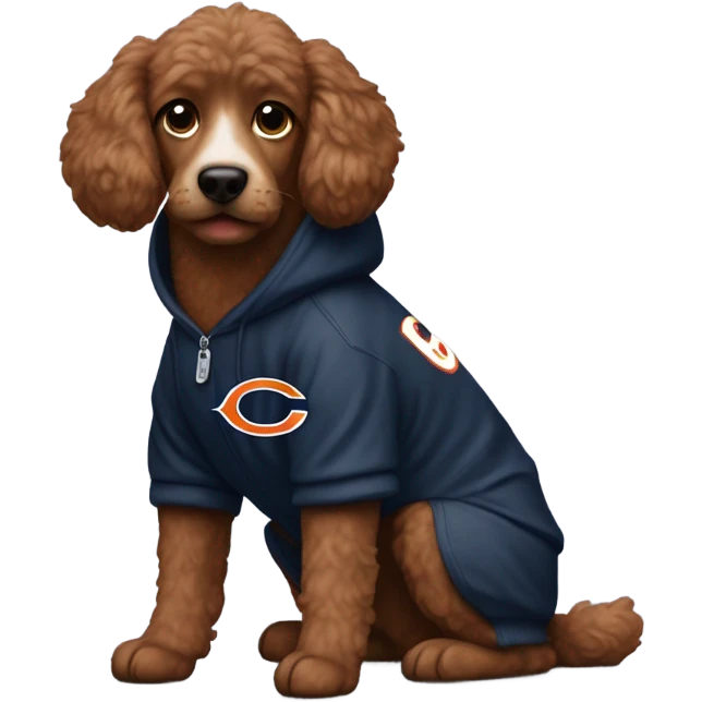 Brown poddle dog wearing a Chicago bears hoodie emoji