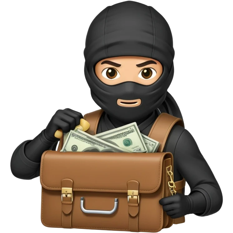 Stealthy ninja holding open money briefcase showing cash inside emoji