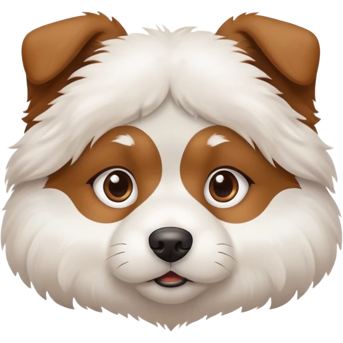 cute brown and white dog with a thinking face emoji