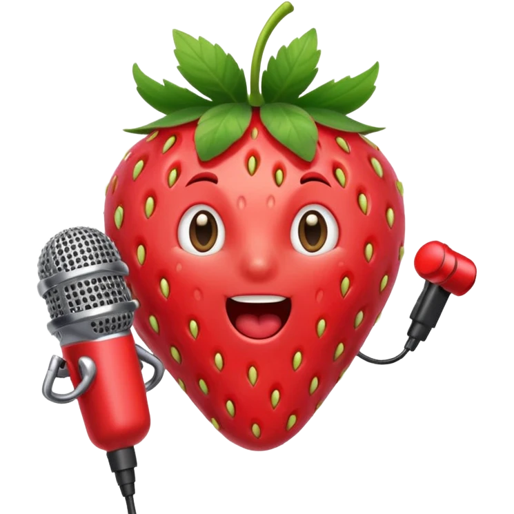 Strawberry with microphone singing loudly emoji