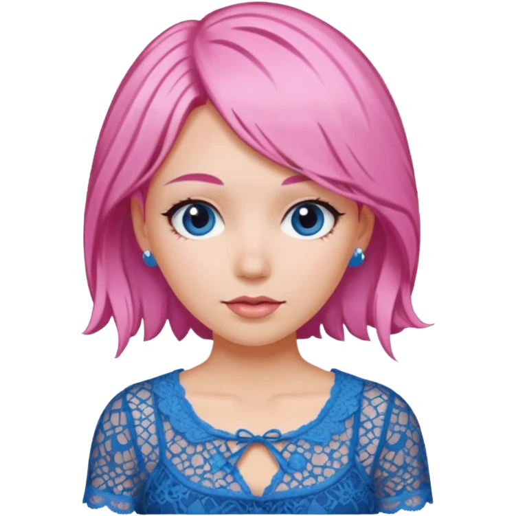 pink haired woman with lace patterned blue top emoji