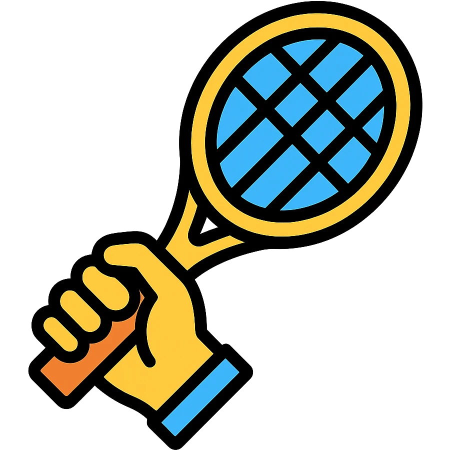 a hand holding a tennis racket, color outline icon style emoji