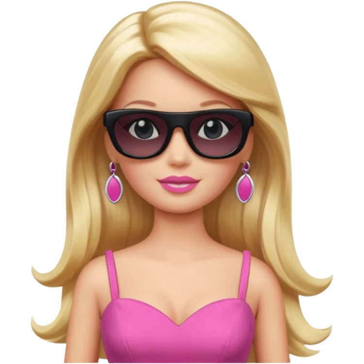 barbie with long blonde hair wear black sun glasses, pink dress emoji