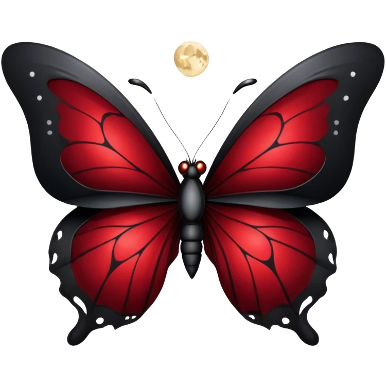 Gothic-style butterfly with dark red silk wings, and a black black moon in the background emoji