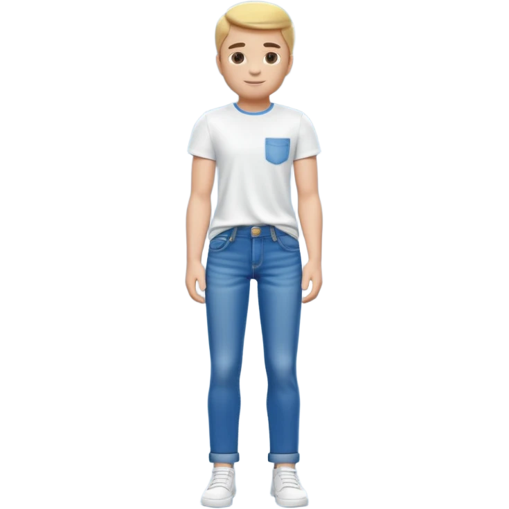 A 3D cartoon casual T-shirt and jeans outfit arranged on flat surface, bright lighting, Memoji-style realism. emoji