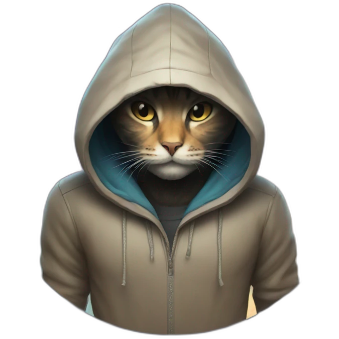 Cosmic cat with hooded man emoji