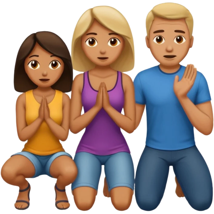 A woman kneel down in front of a man and the man moan emoji