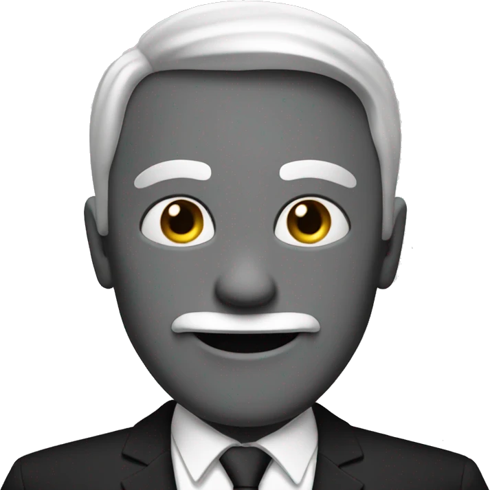 man character in black suit facing us, smile,  emoji