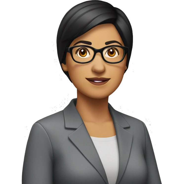 Hispanic woman with very short straight black hair and glasses and round face with age 50 emoji