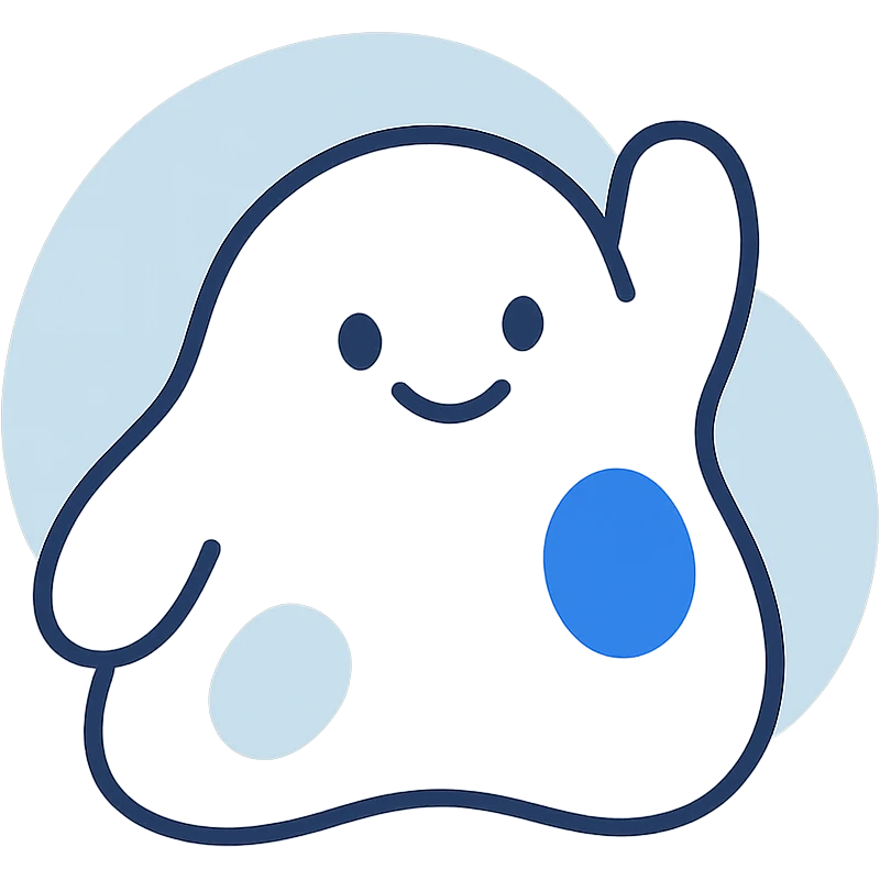 playful soft rounded blob character with a friendly face emoji