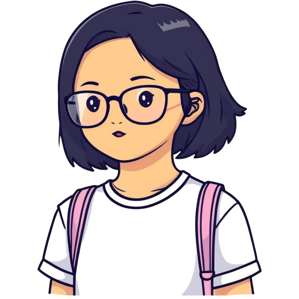 young Vietnamese girl with shoulder-length black hair and glasses emoji