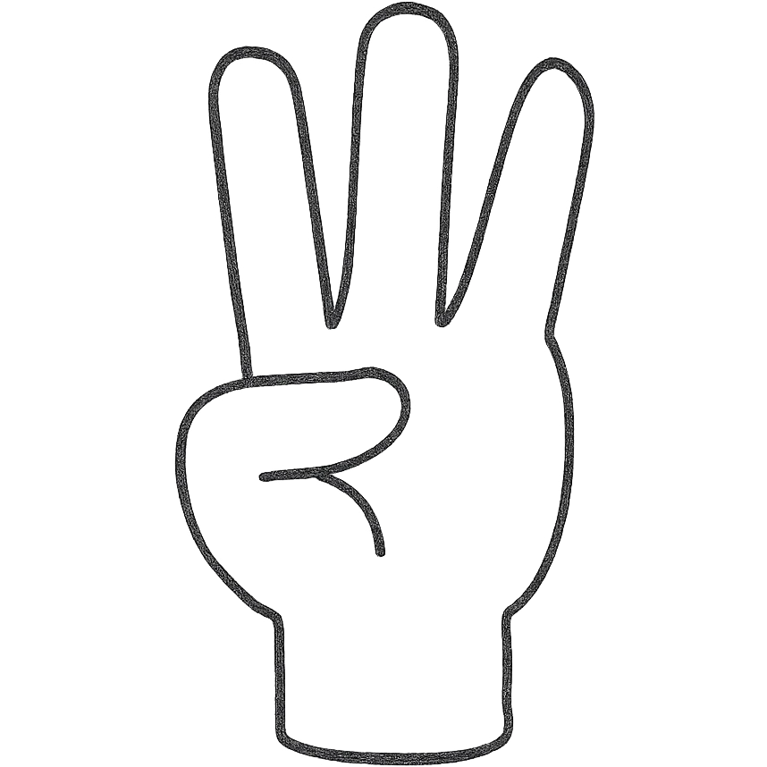 hand drawn outline of a hand with three fingers emoji