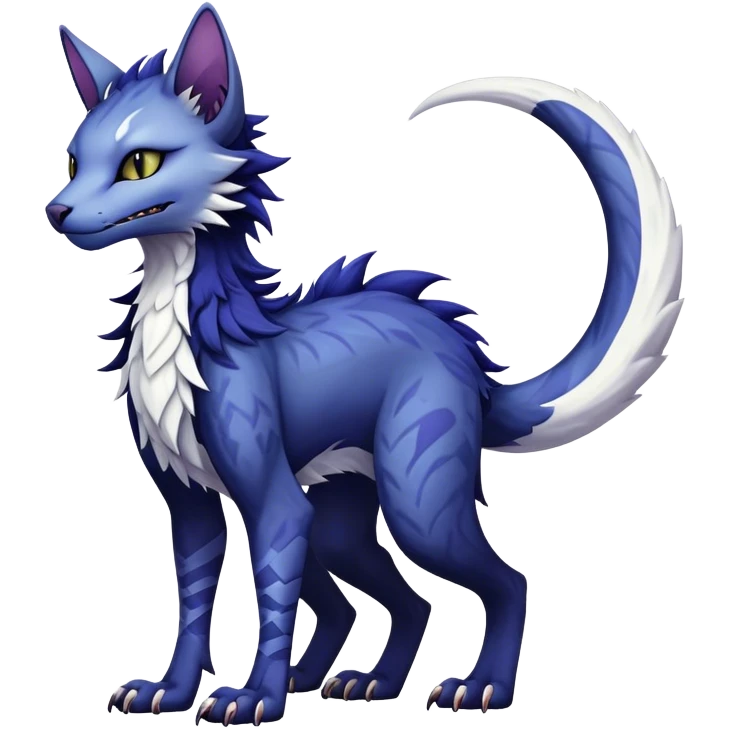 Kawaii dark edgy fantasy feline-vernid-sergal-fursona animal creature with a tufted tail full body with intricate markings  emoji