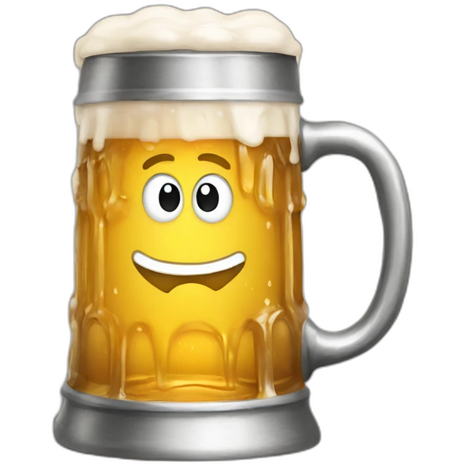 A beer stein with a timid-looking face drawn on it, being filled with beer. emoji
