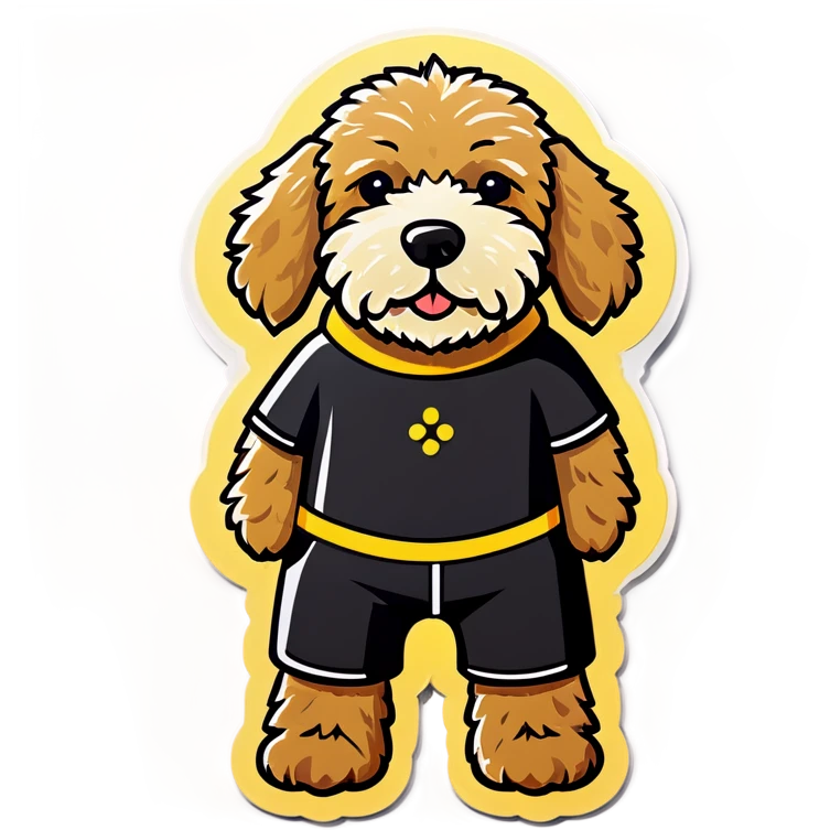 Black golden doodle in swim suit emoji