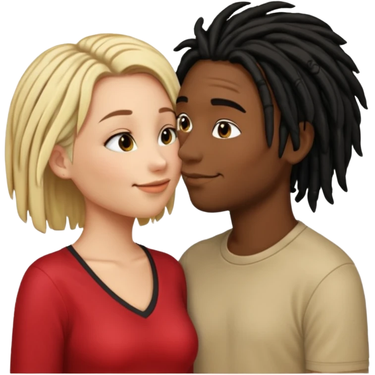 emoticon bacio tra coppia donna capelli neri con dread e uomo biondo capelli corti emoji