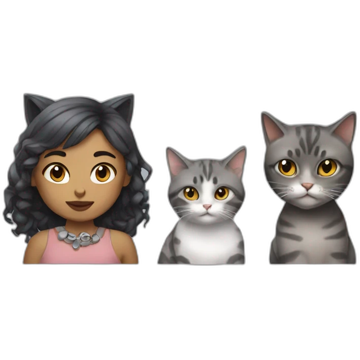 Girl with piercing with fat gray cat and mean tortie cat emoji