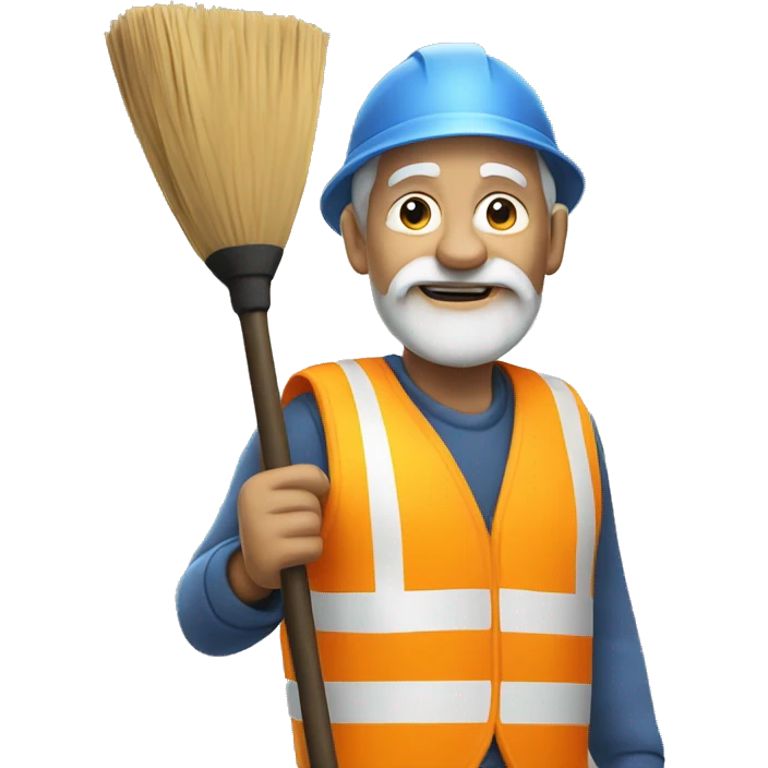 Old man wearing safety vest with a broom emoji