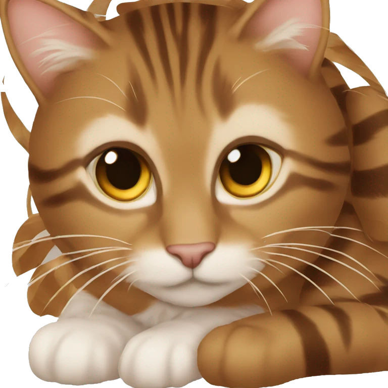 An adult and entiere brown striped cat with angel’s wings emoji