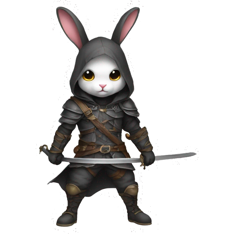 Assassin Bunny with a hood and rapier emoji