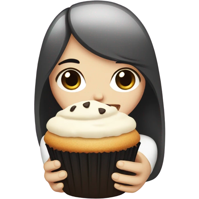Pale girl black hair with a muffin emoji