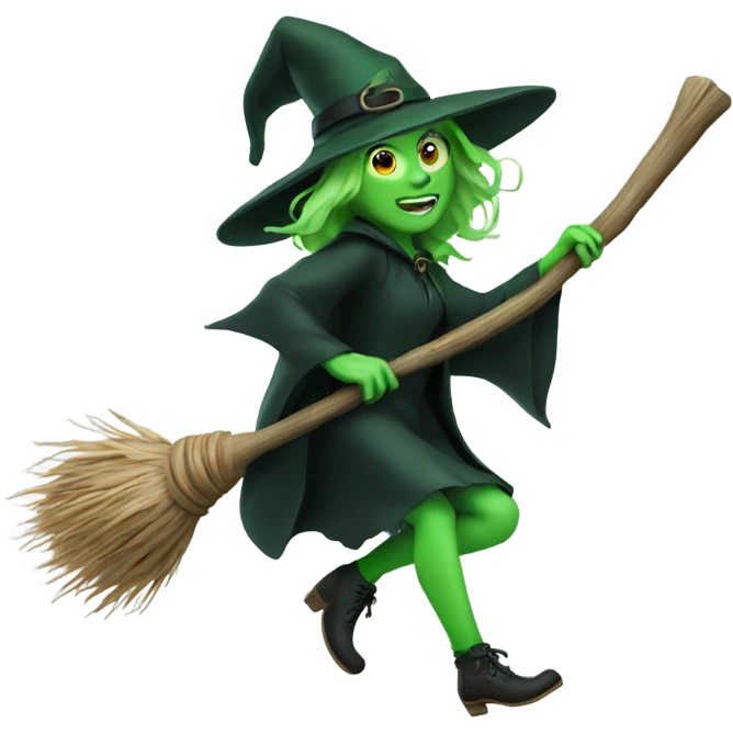 Green witch on a broom emoji
