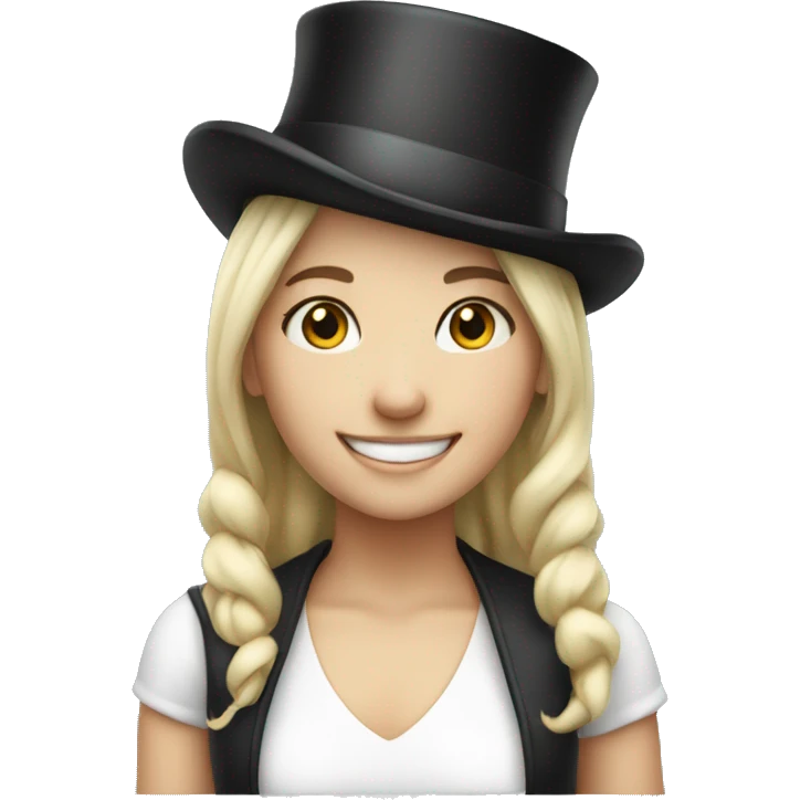 smiling girl white skin, in top hat emoji