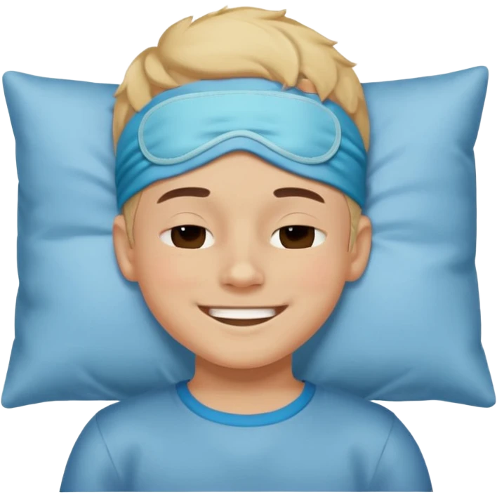 boy with a sleeping mask above head like a band 
 emoji