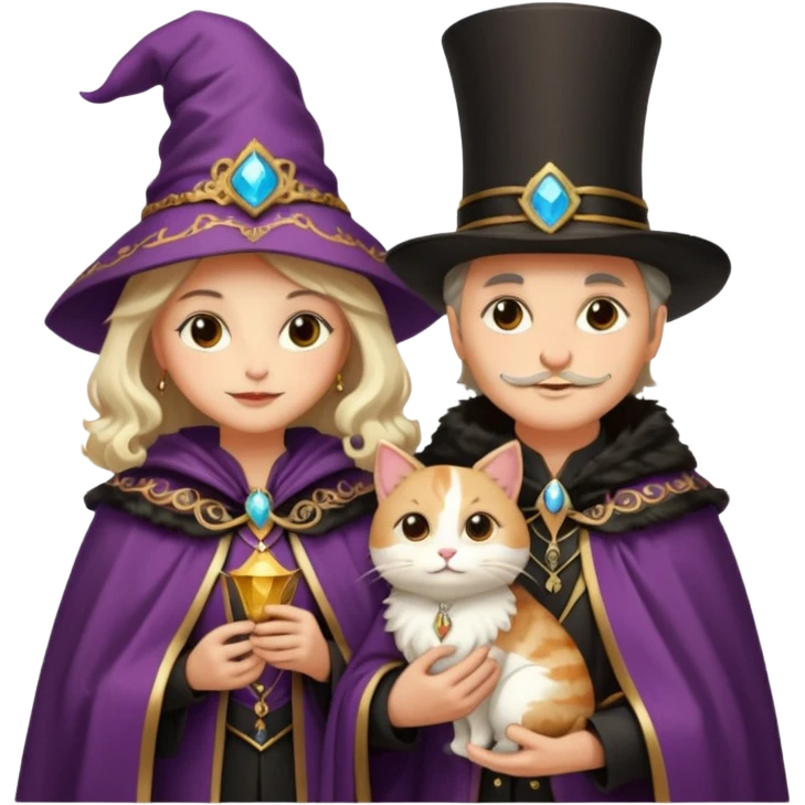 magician couple and their pet cat emoji