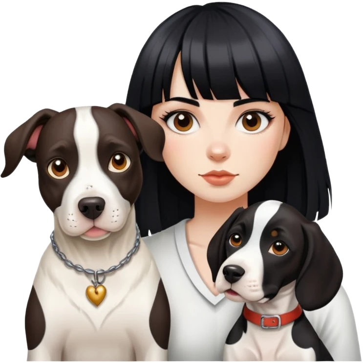 girl with long black  straight bangs hair with tattoo and a Springer dog  and  bull terrier emoji