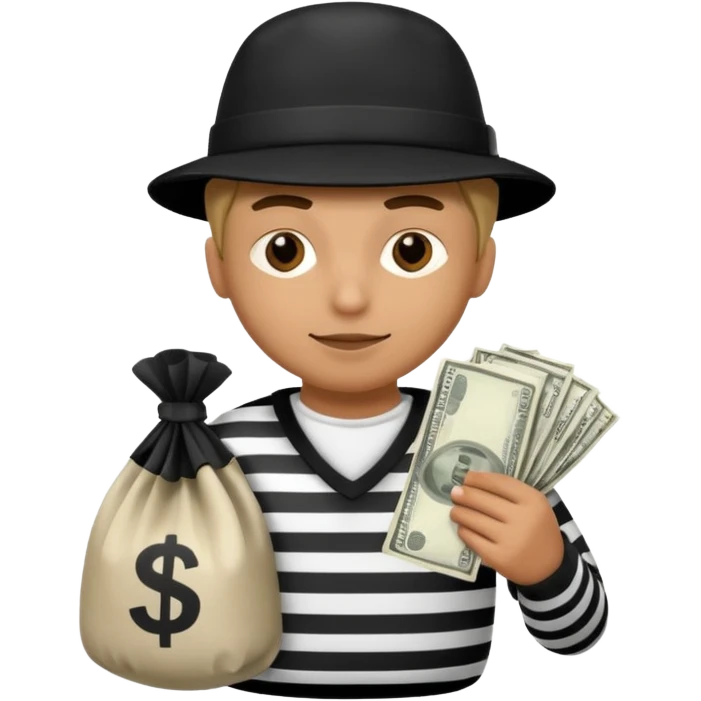A emoji of a person wearing a robber outfit and a Money Bag emoji