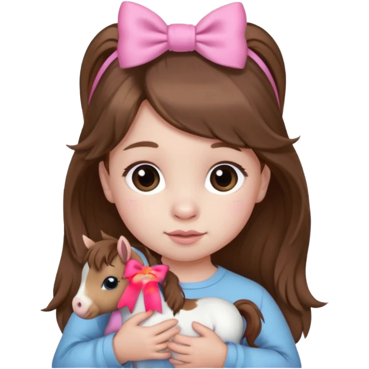 1 year old with brown hair and mini pony held together by one pink bow emoji