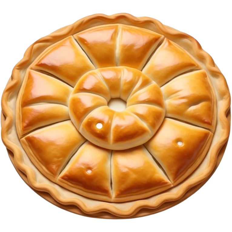 Burek sa Sirom Cinematic Realistic Burek sa Sirom Dish Emoji, depicted as a flat, flaky pastry filled with cheese, rendered with crisp textures and warm, inviting lighting. emoji