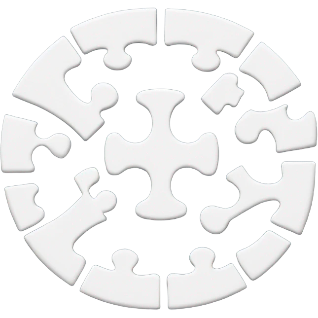 separate white puzzle pieces in a cicle emoji